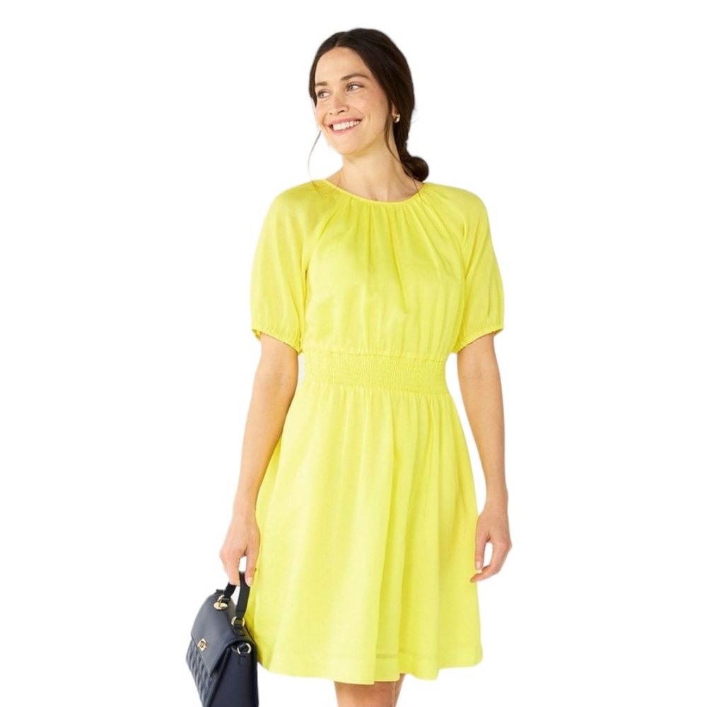 NEW Draper James Smocked Waist Dress Pockets Yellow Size Medium